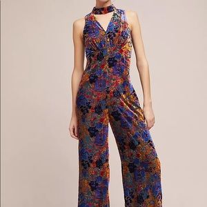 Maeve for Anthropologie velvet floral jumpsuit NWOT